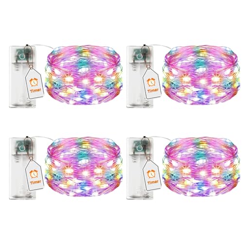 VIKY® 4 Stk LED Lichterkette Batterie mit Timer, 3M 30 LED Micro Kupferdraht Lichterkette Innen Batteriebetrieben, Bunt lichterkette mit Timer für Hochzeit, Silvester, Weihnachten Innen Dekoration von VIKY