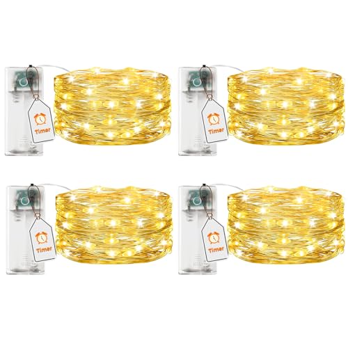 VIKY® 4 Stk LED Lichterkette Batterie mit Timer, 3M 30 LED Micro Kupferdraht Lichterkette Innen Batteriebetrieben, Warmweiß lichterkette mit Timer für Hochzeit, Silvester, Weihnachten Innen Dekoration von VIKY