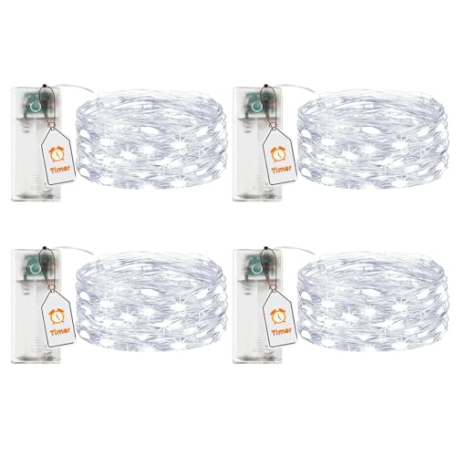 VIKY® 4 Stk LED Lichterkette Batterie mit Timer,3M 30 LED Micro Kupferdraht Lichterkette Innen Batteriebetrieben,Kaltes Weiß lichterkette mit Timer für Hochzeit,Silvester,Weihnachten Innen Dekoration von VIKY