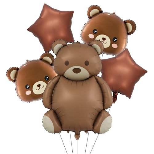 VIKY® 5 Stk Bär Folienballon Set,Bär Helium Ballons Geburtstag,Bären Luftballon Tiere Ballons,Niedliche Braunen Bär Luftballon für Baby Party Dekoration Junge Mädchen,Waldtiere Geburtstag,Baby Shower von VIKY