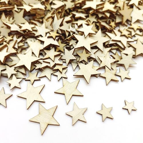 VIKY® 500 Stück Streudeko Holz sterne, Holzsterne zum Basteln, Streudeko Hochzeit Tisch Deko, Holz Deko Stern für DIY Handwerk, Geburtstag, Gästebuch, Beschriften, Wooden Sterne Decoration, 4 Größen von VIKY
