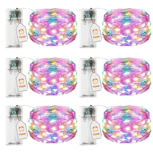 VIKY® 6 Stk LED Lichterkette Batterie mit Timer, 3M 30 LED Micro Kupferdraht Lichterkette Innen Batteriebetrieben, Bunt lichterkette mit Timer für Hochzeit, Silvester, Weihnachten Innen Dekoration von VIKY