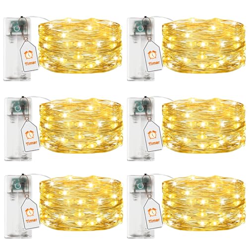 VIKY® 6 Stk LED Lichterkette Batterie mit Timer, 3M 30 LED Micro Kupferdraht Lichterkette Innen Batteriebetrieben, Warmweiß lichterkette mit Timer für Hochzeit, Silvester, Weihnachten Innen Dekoration von VIKY