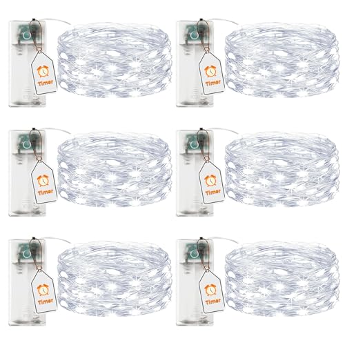 VIKY® 6 Stk LED Lichterkette Batterie mit Timer,3M 30 LED Micro Kupferdraht Lichterkette Innen Batteriebetrieben,Kaltes Weiß lichterkette mit Timer für Hochzeit,Silvester,Weihnachten Innen Dekoration von VIKY