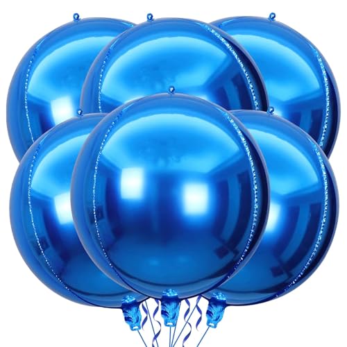 VIKY® 6 Stück Folienballon Geburtstag, 22 Zoll 4D Luftballons Geburtstag Helium Ballon Blau, Kindergeburtstag Deko Luftballon, Party Deko Ballons für Geburtstag, Graduation, Einschulung, Rente Deko von VIKY