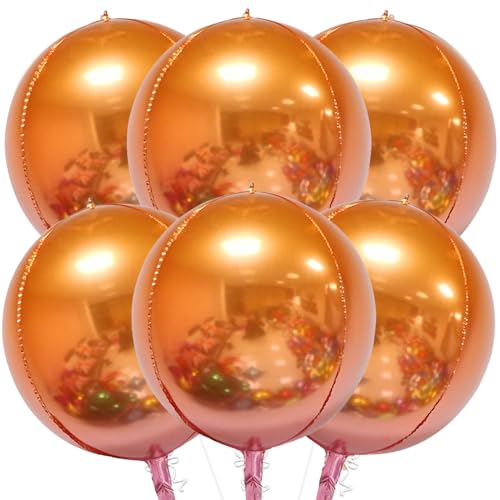 VIKY® 6 Stück Folienballon Geburtstag, 22 Zoll 4D Luftballons Geburtstag Helium Ballon Orange, Kindergeburtstag Deko Luftballon, Party Deko Ballons für Geburtstag, Graduation, Einschulung, Rente Deko von VIKY
