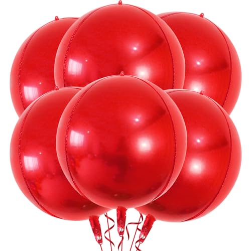 VIKY® 6 Stk Weihnachten Folienballon Rot, 22 Zoll 4D Weihnachten Luftballons Weihnachtsdeko, Metallic Rote Weihnachtsballons, Helium Ballon für Weihnachten Deko, Valentinstag Deko, Geburtstag Hochzeit von VIKY