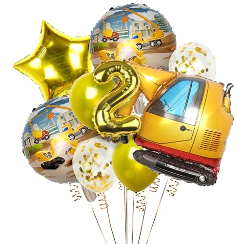 VIKY® Bagger Deko Kindergeburtstag 2,Bagger Geburtstag Deko 2 Jahre,Bagger Luftballon 2. Geburtstag Junge,Bagger Kindergeburtstag Deko,Geburtstagsdeko Bagger Kinder 2 Jahre,Folienballon 2 Geburtstag von VIKY