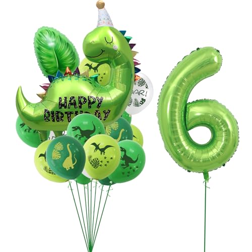 23 Stück Dino Luftballon,Dino Geburtstag Deko 6 Jahre,Dschungel Deko 6. Geburtstag Junge,Dino Deko Kindergeburtstag Luftballons,Ballon 6 Geburtstag Deko,Folienballon 6 für Waldtiere Party Dekoration von VIKY
