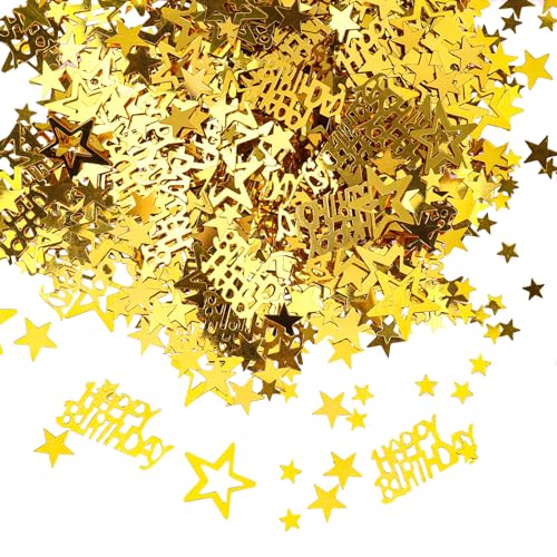 VIKY® Happy Birthday Konfetti Geburtstag Gold, Glitzer Sterne Tischdeko Geburtstag Frau Mann, Streudeko Geburtstag, Goldene Confetti für Geburtstagsdeko Tisch, Happy Birthday Deko, Partydekorationen von VIKY