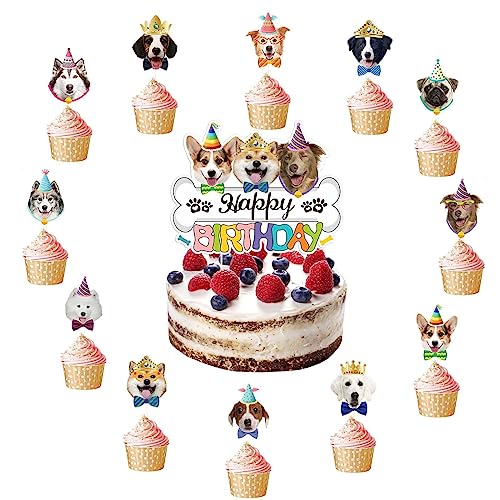 VIKY® Hund Geburtstag Cupcake Topper, 13 Stück Hunde Muffin Deko Geburtstag, Tortendeko Tiere, Hundekuchen Geburtstag, Tortendeko Kindergeburtstag für Junge Mädchen, Hunde Party Birthday Decorations von VIKY