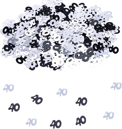 VIKY® Konfetti 40 Geburtstag Deko, Deko 40 Geburtstag Schwarz Silber Confetti, 40. Geburtstag Deko Konfetti, 40 Geburtstag Tischdeko Frau, Streudeko Geburtstag Tischdeko, Geburtstagsdeko Mann 40 Jahre von VIKY