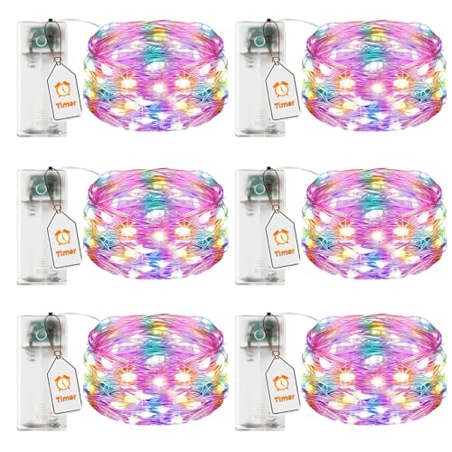 VIKY® 6 Stk LED Lichterkette Batterie mit Timer, 2M 20 LED Micro Kupferdraht Lichterkette Innen Batteriebetrieben, Bunt lichterkette mit Timer für Hochzeit, Silvester, Weihnachten Innen Dekoration von VIKY