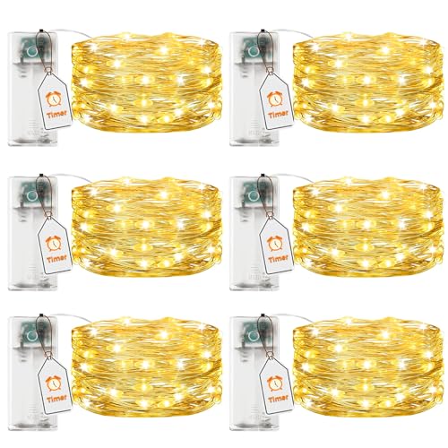 VIKY® 6 Stk LED Lichterkette Batterie mit Timer, 2M 20 LED Micro Kupferdraht Lichterkette Innen Batteriebetrieben, Warmweiß lichterkette mit Timer für Hochzeit, Silvester, Weihnachten Innen Dekoration von VIKY