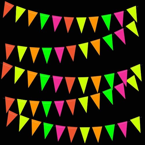 VIKY® Neon Party Deko, Schwarzlicht Party Deko Neon Papiergirlande, Schwarzlicht Deko Wimpelkette, Neon Deko Hängende Girlande, Neon Partyzubehör für Geburtstag Hochzeit Glow Party Dekorationen von VIKY
