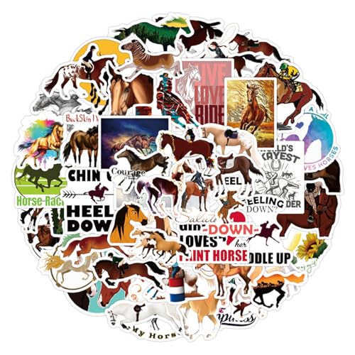 VIKY® Pferde Sticker,50 Stück Pferde Aufkleber Set,Wasserfest Sticker Set,Pferde Geburtstagsdeko Stickers Aesthetic,Pferde Deko Kindergeburtstag,Vinyl Scrapbook Aesthetic Sticker für Laptop Skateboard von VIKY