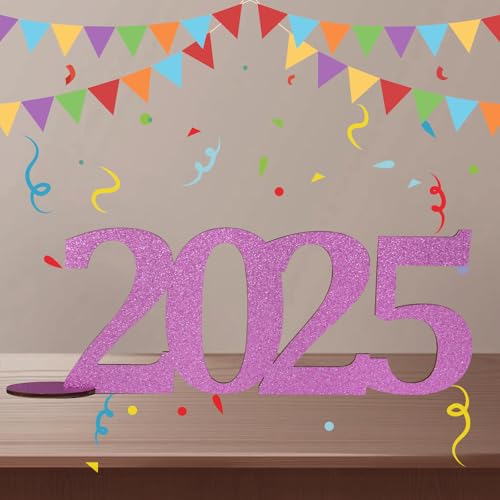 VIKY® Silvester Deko 2025 Tischdeko, Happy New Year Geschenk Holz, Glitzer 2025 Schild Gästebuch Rosa, Jahreszahlen Neues Jahr Geldgeschenk für Familie, Liebhaber, Freunde von VIKY