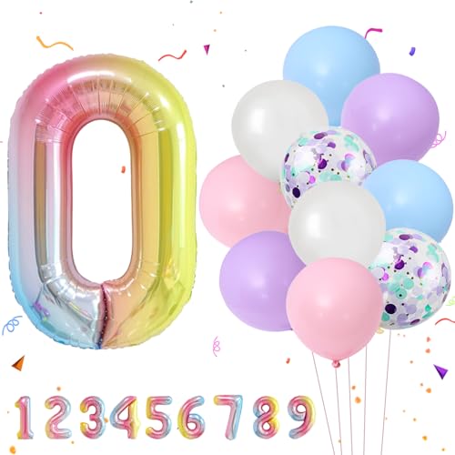VIKY® Zahlen Luftballon 0. Geburtstag, Folienballon 0 Geburtstag Mädchen Junge, Geburtstagsdeko 0 Jahre Mädchen, 0. Geburtstag Mädchen Ballons, Luftballons Kindergeburtstag Deko, Geburtstag Party Deko von VIKY