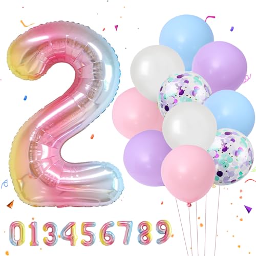 VIKY® Zahlen Luftballon 2. Geburtstag, Folienballon 2 Geburtstag Mädchen Junge, Geburtstagsdeko 2 Jahre Mädchen, 2. Geburtstag Mädchen Ballons, Luftballons Kindergeburtstag Deko, Geburtstag Party Deko von VIKY