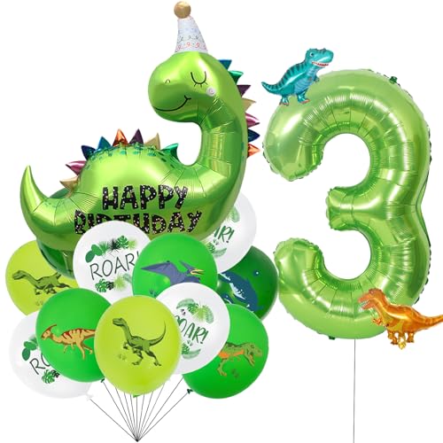 Dino Geburtstag Deko 3 Jahre,Dinosaurier Folienballon,Dino Luftballon Geburtstagsdeko 3 Jahre Junge,Dinos Party Kindergeburtstag Deko,Dinos Ballon 3,Dschungel Luftballons mit Zahlenballon 3 von VIKY