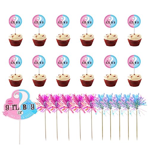 VIKY 23 Stück Baby Gender Reveal Party Deko,Kuchendeko Geburtstag,Boy or Girl Gender Reveal Deko,Baby Party Dekoration Kuchenfahnen,Geschlechtsverkündung Baby und Cupcake Topper,Bunte Tortendeko Taufe von VIKY