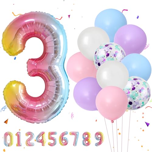 VIKY® Zahlen Luftballon 3. Geburtstag Rosa,Geburtstagsdeko 3 Jahre Mädchen,Folienballon 3. Geburtstag Mädchen,Ballon 3 Geburtstag Mädchen,Luftballon 3 Jahre Kindergeburtstag Deko,Geburtstag Party Deko von VIKY