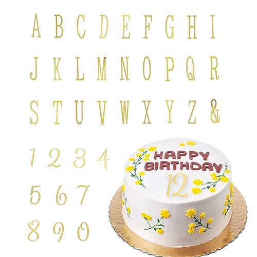 VIKY 37 Stück Happy Birthday Cake Topper Personalisiert Set, Figuren, Acryl Buchstaben für Torte Deko Zahlen 0-9 und A-Z GroßBuchstaben, Buchstaben Deko Torte, Tortendeko Gold Geburtstag, Hochzeit von VIKY