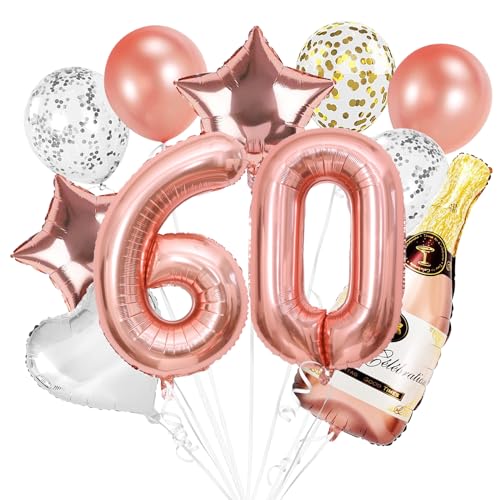 VIKY® 60 Geburtstag Deko Frau, Rosegold Luftballons Deko 60 Geburtstag Frau Mann, 60. Geburtstag Deko Set mit 60th Folienballon und Konfetti Luftballon, Party Deko 60 Geburtstag Mann Frau Geschenk von VIKY