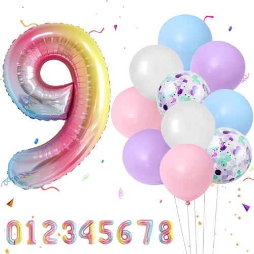 VIKY® Zahlen Luftballon 9. Geburtstag, Folienballon 9 Geburtstag Mädchen Junge, Geburtstagsdeko 9 Jahre Mädchen, 9. Geburtstag Mädchen Ballons, Luftballons Kindergeburtstag Deko, Geburtstag Party Deko von VIKY