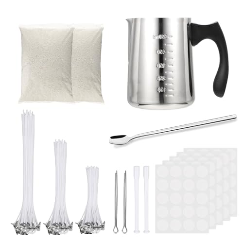 VIKY Kerzen Selber Machen Set, DIY Set Erwachsene, Kerzendocht Set, 100 Stück Kerzendochte für Kerzen, Kerzenwachs 500g, Wachsschmelztopf 600ml, 100 Dochte Aufkleber, DIY Set für Kerzenherstellung VIKY Kerzen Selber Machen Set, DIY Set Erwachsene, Kerzendocht Set, 100 Stück Kerzendochte für Kerzen, Kerzenwachs 500g, Wachsschmelztopf 600ml, 100 Dochte Aufkleber, DIY Set für Kerzenherstellung von VIKY