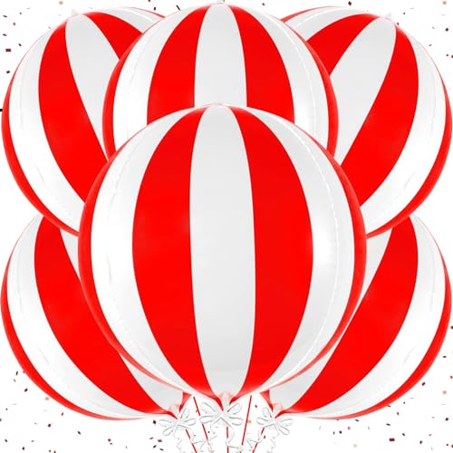 VIKY® 6 Stück Luftballons Rot Weiß,Zirkus Deko Folienballon,22 Zoll 4D Karneval Rote Weiss Luftballon,Zirkus Party Deko Helium Ballon für Kindergeburtstag Deko,Hochzeit,Babyparty,Karneval Thema Party von VIKY