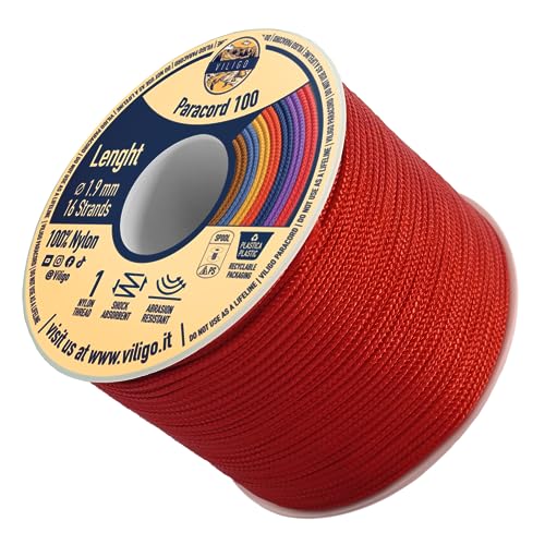 VILIGO Paracord 100 – Typ I (1,9 mm) – Nylongeflecht, 1 Innengewinde – ideal für DIY-Projekte, Herstellung von Armbändern und Zubehör (50 m, Ruby) von VILIGO