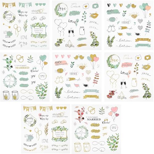 8 Blatt Scrapbook-Aufkleber, Hochzeitsaufkleber für Scrapbooking, Scrapbook-Aufkleber, Liebesverzierungen, personalisierbar, grün, selbstklebend, wasserdicht, niedlich, vorgeschnittenes Vintage-Papier 8 Blatt Scrapbook-Aufkleber, Hochzeitsaufkleber für Scrapbooking, Scrapbook-Aufkleber, Liebesverzierungen, personalisierbar, grün, selbstklebend, wasserdicht, niedlich, vorgeschnittenes Vintage-Papier von VILITI