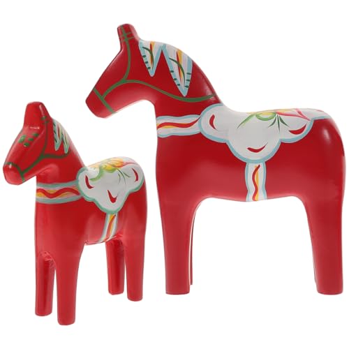 VILLCASE 1paar Rotes Holzpferd Ornament Handbemaltes Holz Pferd Deko Für Kinderzimmer Wohnzimmer Und Büro Einzigartige Pferdefigur Als Kreatives Hochwertige Tischdekoration Aus Holz von VILLCASE