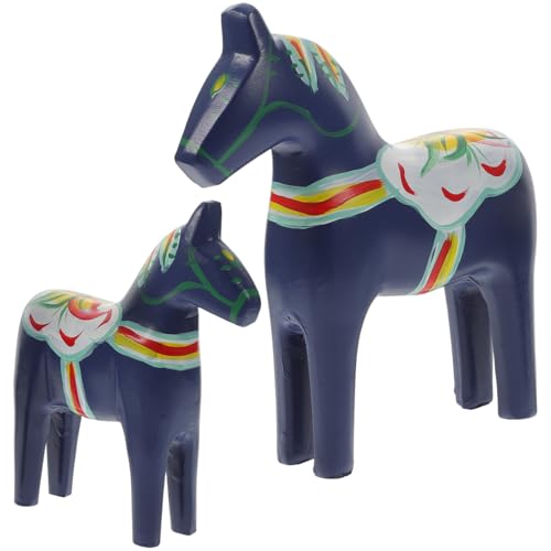 VILLCASE 1 Paar Dala Pferde, Mini Dalapferd Holzpferd Deko, Schweden Deko Holzfiguren, Handbemalte Pferdestatue FüR Wohnzimmer, Tv-Schrank, Hauswarming Geschenk, Blau von VILLCASE