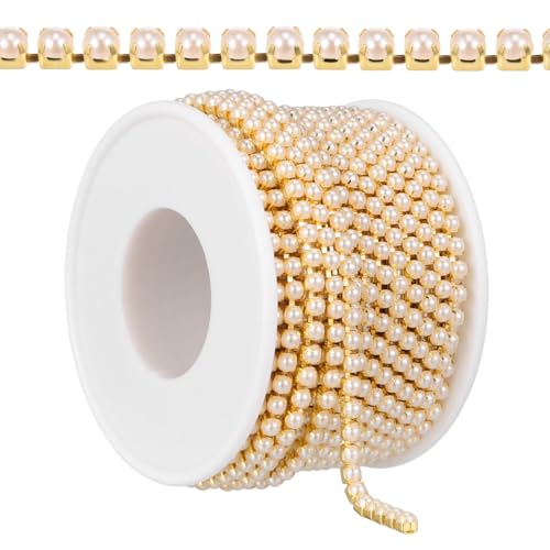 VILLCASE 1 Rolle Perlenkette, 9,1 m, 3 mm Kunstperlen-Applikation zum Basteln, dekorative Perlenschnur für Bastelarbeiten, Dekoration, Hochzeitsherstellung von VILLCASE