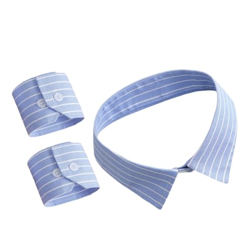 VILLCASE 1 Satz Abnehmbarer Kragen und Manschetten für Männer und Frauen Europäisches Design mit Blauen Streifen für Formelle Anlässe und Geschäftstreffen VILLCASE 1 Satz Abnehmbarer Kragen und Manschetten für Männer und Frauen Europäisches Design mit Blauen Streifen für Formelle Anlässe und Geschäftstreffen von VILLCASE