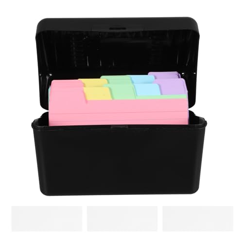 VILLCASE 1 Satz Indexkartenbox Schwarze Aufbewahrungsbox mit Bunten Indexkarten und Weißen Etiketten für Rezepte Adressen Notizen Praktische Organisation für Lernkarten und von VILLCASE
