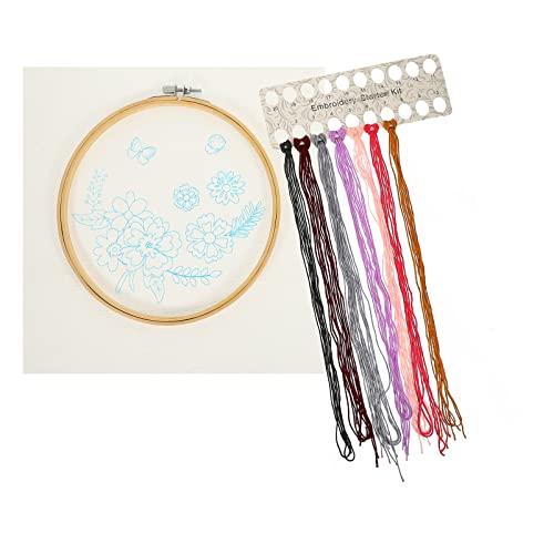 VILLCASE 1 Satz Kreuzstich Set für Anfänger Blumenmuster Diy Stickerei Kit mit Anleitung Umfassendes Handwerksmaterial für Erwachsene Farbiger Fäden und Stickrahmen von VILLCASE