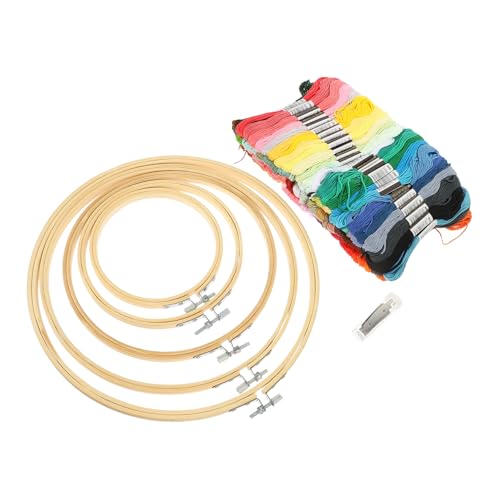 VILLCASE 1 Satz Stickerei mit Farben Fädiger Polyesterfaden Stickrahmen und Nadeln für Anfänger und Diy Projekte für Kreuzstich und Handarbeiten von VILLCASE