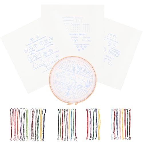 VILLCASE 1 Satz Stickset für Anfänger Diy Stickerei Materialien für Erwachsene Anleitung Verschiedene Muster und Stickrahmen für Kreative Projekte und Handarbeiten von VILLCASE
