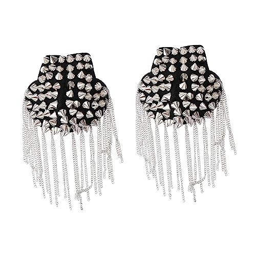 VILLCASE 1 Schulterklappen Mit Quaste Broschen Schwarze Strasssteine Stifte -trägerpolster Pads Schmuck Schulterklappen Quaste Niet Schulterklappen Legierung Silver 2 Stück von VILLCASE