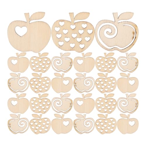 VILLCASE 100 Stück Apfel-ausschnitte aus Holz, 3 Cm, Unbehandeltes Holz-apfel-bastelprojekt, Ideal für Party-dekoration zu Hause, Bastelprojekt (gemischter Stil) von VILLCASE