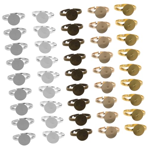 VILLCASE 100 Stück Teiliges Metall Cabochon Ringrohlinge Verstellbare Flache Runde Ringbasis Langlebige Schmuck DIY Zubehör Anpassbar für Verschiedene Fingergrößen für Individuelle von VILLCASE