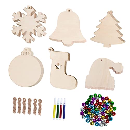 VILLCASE 114 Stück Weihnachten Doodle Holzspäne Gefühlt Ornamente Neon Süßigkeiten Bausatz weihnachtsbasteln mit kindern weihnachtsdeko Holzhandwerksdekoration Holzscheibe Hanfseil von VILLCASE