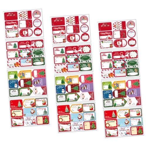 VILLCASE 12 Bögen Weihnachtsetikettenaufkleber Weihnachtsanhänger Etiketten Jahresaufkleber Sie Frohe Zahl Abnehmbare Dekorationen Dankesaufkleber Buchstaben Klebeparty Kleines von VILLCASE