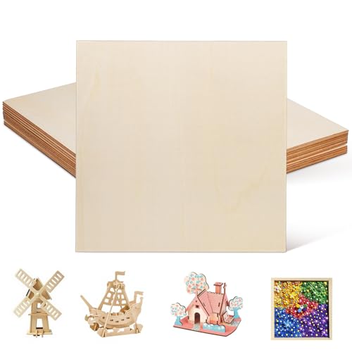 VILLCASE 12 Stück Holzquadrate Balsaholz Unlackierte Holzplatten für Diy Projekte Gravieren Malen und Basteln für Kreative Arbeiten und Holzbrandgestaltung von VILLCASE