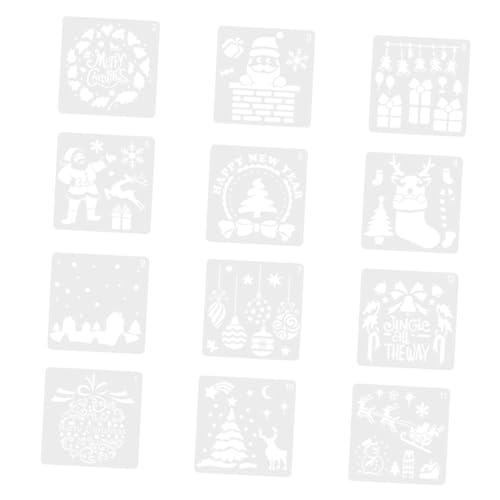 VILLCASE 12 Stück Malvorlage für Weihnachten Weihnachts-Malvorlage Ornamente weihnachtskarten basteln weihnachtsmotiv Weihnachtsschablonen Vorlage Zeichenvorlagen für Plastik Weiß von VILLCASE