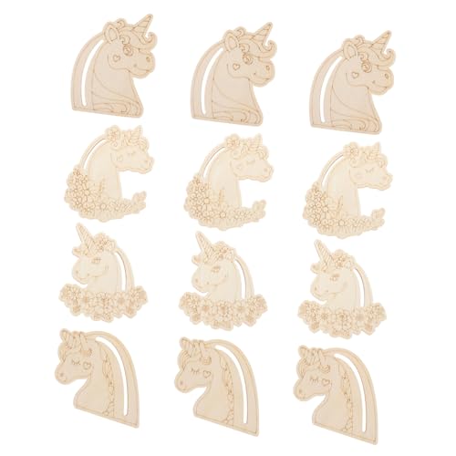VILLCASE 12 Stück Teiliges DIY holzfiguren Einhorn Holzscheiben zum Bemalen Holzdeko Basteln für Kreative Handwerksprojekte für Malen Verzieren und Persönliche Gestaltung von VILLCASE
