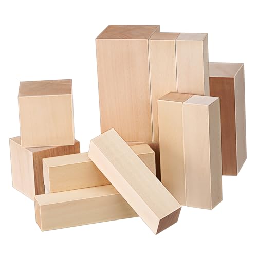 VILLCASE 13 Stück Teiliges Lindenholz Schnitzblock aus Unbehandeltem Basswood Feinmasrig Leicht zu Bearbeiten Langlebig und Reisegeeignet Vielseitig für DIY Holzschnitzen Kunsthandwerk und von VILLCASE